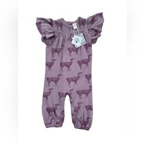 Kate Quinn NWT Size 12-18 Months Purple Llama Smocked Flutter Sleeve Jumpsuit